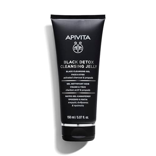 Image of Apivita Black Detox Cleansing Jelly face & eyes 150ml - Facial Cleanser & Make up Remover - Natural Face Wash with Activated Charcoal & Propolis - Attracts Pollutants like Magnet, Leaves Skin Fresh