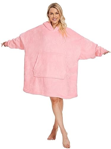 Image of Gentlewarm Wearable Blanket Hoodied Women, Oversized Hoodie Blanket for Adults Men Ultra Soft Sherpa Fleece Warm Snuggle Hoodie as Gifts for Women Rose Pink