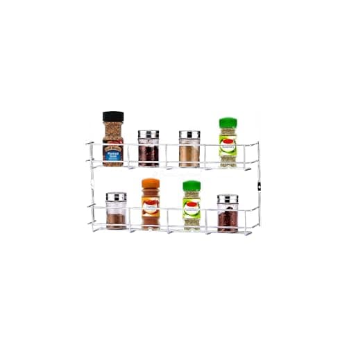 Image of Buckingham 2 Tier Spice Herb Rack, Heavy-Gauge Chrome-Plated Iron Wire Construction, Wall Mounted Kitchen Storage Organiser, 16 Jar Capacity, Silver, 38.5 cm