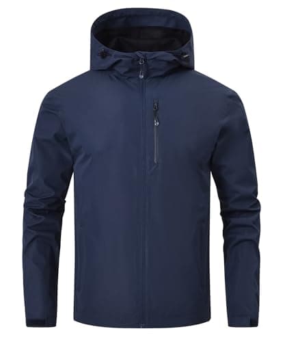 Image of Huayuzh Mens Waterproof Jacket Men's Outdoor Jackets Lightweight Rain Coat Packable Windproof Softshell Hiking Camping Navy Blue L