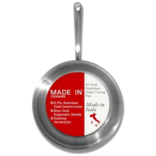 Image of Made In Cookware - 12-Inch Stainless Steel Frying Pan - 5 Ply Stainless Clad - Professional Cookware Italy - Induction Compatible
