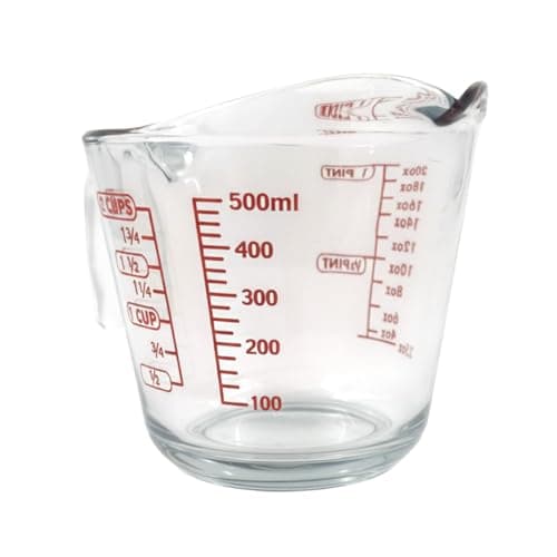Image of Chabrias Ltd 500 ml Glass Measuring Jug – Clear Tempered Glass with Red Graduations in ml, Cups & Pints – Dishwasher Safe & Freezer Safe Kitchen Measuring Cup (1)