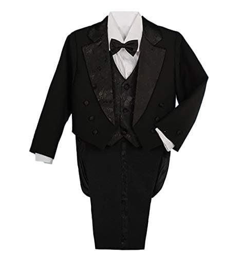 Image of Lito Angels Boys' 5 Pcs Set Formal Tuxedo Suit with Tail Pageboy Dress Wear Formal Outfit, 7 Years, Black (With Waistcoat)