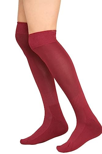 Image of CHAAL ® Football Socks for Kids Children Rugby Hockey Sports Knee High Socks Juniors Knee High Soccer Socks Outdoor Socks Boys Rugby Hockey Football Running Socks Size 12-3 Maroon