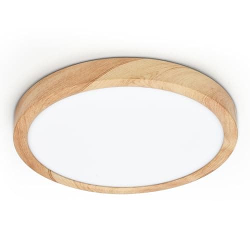 Image of LVL LED Ceiling Light, 18W Wood Grain Flat Small Round Nordic Flush Ceiling Light for Bedroom Living Room Kitchen Bathroom Lights (18W)