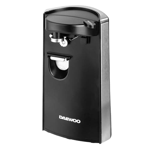 Image of Daewoo Electric Tin Can Opener SDA2313 Multifunction Knife Sharpener Bottle Opener, Hands Free 60W Black Silver