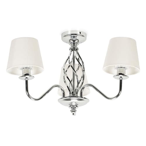 Image of ValueLights | Traditional Silver Chrome 3 Light Ceiling Light Chandelier for Living Room with Fabric Lampshade Hallway Lamps | Ceiling Lights, Home Décor Essential | Included LED Bulb | Mains Wired