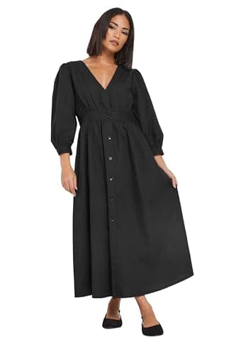 Image of PixieGirl Petite Black Button Midi Dress Petite
