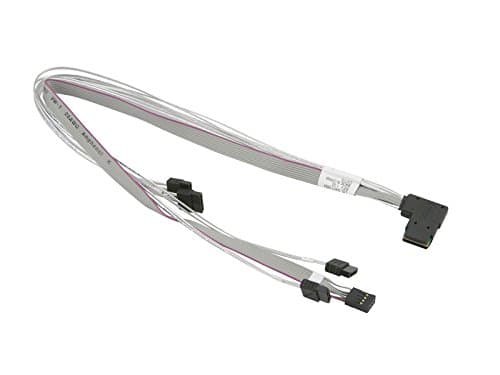 Image of Supermicro CBL-SAST-0654 SATA/SAS cable - with Sidebands - Mini SAS (SFF-8087) (M) to SATA, sideband (F) - 1.7 ft - right-angled connector