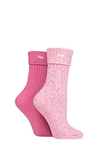 Image of Jeep Ladies Super Soft Turn Over Top Polyester Boot Socks Pack of 2 Cerise/Cream 4-8