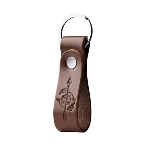 Image of MAGOR Leather Keyring for Men & Women, Personalised Brown Keychain with Hot Embossed Design, Leather Key Ring Gift for Him Her Mum Dad, Premium Accessory for Car or Home Keys (Compass)