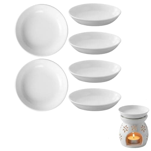 Image of JECOMPRIS Wax Melt Warmer Replacement Dishes - 10CM Round Ceramic Essential Oil Burner Plates Fragrance Tart Heater Trays Home Spa Relaxing Gifts for Women 6 Pcs