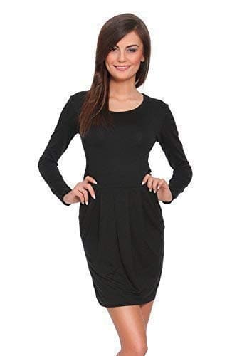 Image of FUTURO FASHION® Subtle Women's Party Mini Dress with Long Sleeve Cotton Fabric Tulip Tunic Sizes 8-18 UK FT2521 Black