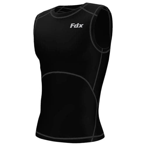 Image of FDX Mens Compression Armour Base Layer Tops Running Sleeveless Sports Shirt (Black/Gray, Medium)