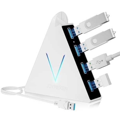 Image of JoyReken 4-Port USB 3.0 Hub, FlyingVHUB Vertical Data USB Hub with 2 ft Extended Cable, for Mac, PC, Xbox One, PS4, PS5, iMac, Surface Pro, XPS, Laptop, Desktop, Flash Drive, Mobile HDD(White)
