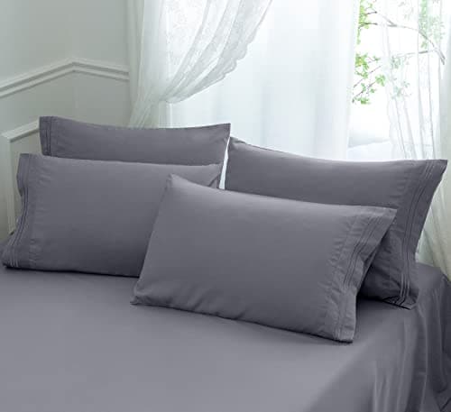 Image of Aormenzy Microfiber Pillow Cases - Queen Size Set of 4-1800 Thread Count Ultra Soft Grey Pillowcases - Wrinkle Resistant Pillow Covers with Envelope Closure - 20" x 30"