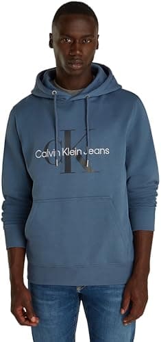 Image of Calvin Klein Men's Seasonal Monologo Regular Hoodie, Blue (Blue Coast), XS