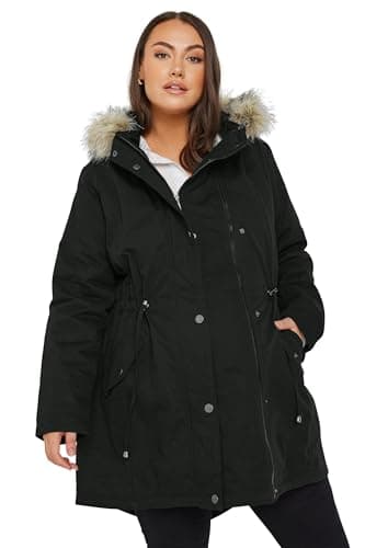 Image of Yours Bump It Up Maternity Black Fur Trim Parka - Women's - Plus Size Curve