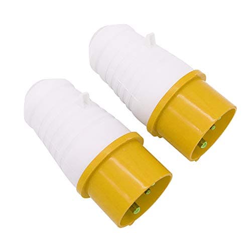 Image of POFET 2Pcs Power Plus 3-Pin Plugs 110-130 Volt, Heavy Duty Impact-Resistant, for Site and Industrial Use-Yellow