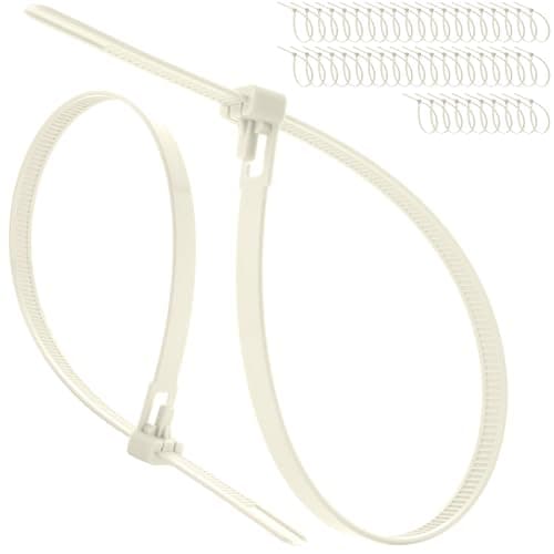 Image of On1shelf Releasable Cable Ties 7.2mm x 200mm Natural, 50 Pack Heavy Duty Reusable Zip Ties, Adjustable Removable Nylon PA66 Tie Wraps for Wiring, Garage, Garden & Cable Management