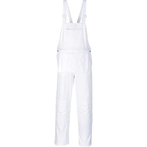 Image of Portwest S810 Painters Bolton Bib and Brace Overalls Mens Cotton Dungarees Painting Decorating Workwear Kingsmill 305g Knee Pad Pockets 8 Pocket EN 14404 Machine Washable, White, M