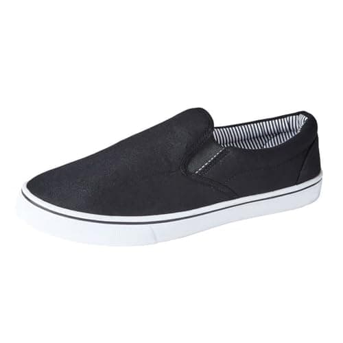 Image of Mens Slip On Trainer Boys Canvas Low Top Casual Shoes Flat Sneakers Pumps Black Size 10