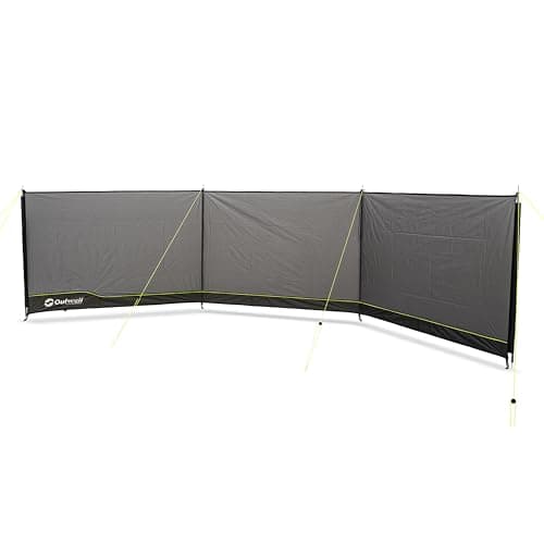 Image of Outwell Camping Windbreak - 5m x 1.25m Steel Pole Windscreen Privacy Shelter for Tent Caravan Awning Beach Garden with Luminous Guy Lines, Ground Spikes & Carry Bag (Grey)