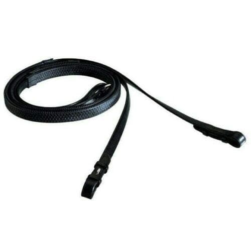 Image of Cwell Equine Durable Quality Rubber Reins Black/Brown Horse/Cob/Pony (Full, Black)