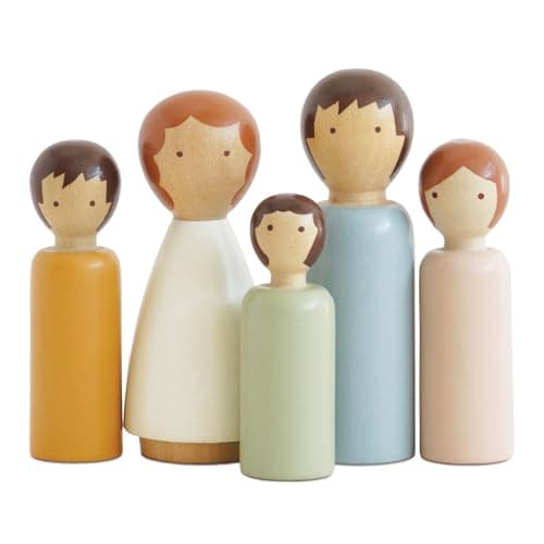 Image of Le Toy Van Wooden Doll House Peg People Family Dubois – 5-Piece Set – FSC® 100% Certified Sustainable Wood Toy – Plastic-Free Miniature Figures for Dolls House Play