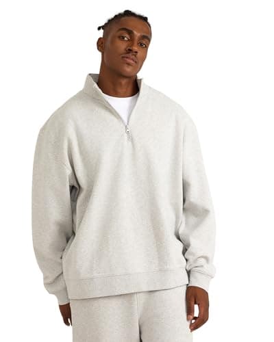 Image of Organic Basics Men's Weekend Half Zip Sweatshirt, Misty Grey Melange, L