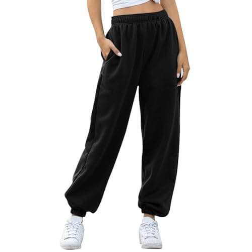 Image of Nuofengkudu Women's Plain Baggy Fleece Tracksuit Bottoms Warm Harem Joggers Pants with Pockets Elastic Waist Thermals Tapered Leg Sweatpants Running Workout Casual Lounge Wear(F-Black, L)