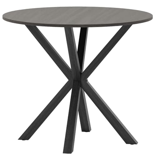 Image of COSTWAY 90cm Dining Table, Round Kitchen Table with Wooden Effect Top, Intersecting Pedestal Base & Rubber Wood Legs, 4 Seaters Rustic Dinner Table for Home Dining Room Living Room (Black)