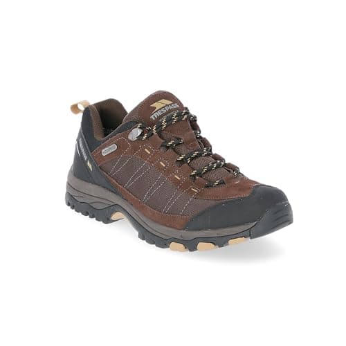 Image of Trespass Men's Walking Shoes Scarp B - Waterproof Breathable Membrane, Gusseted Tongue, Durable Toe Guard, Cushioned Stabilising Midsole, Contoured Footbed Leather Dark Brown