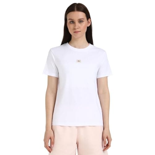 Image of Calvin Klein Women’s Woven Label Regular Fit Jersey T-Shirt, White (Bright White), S