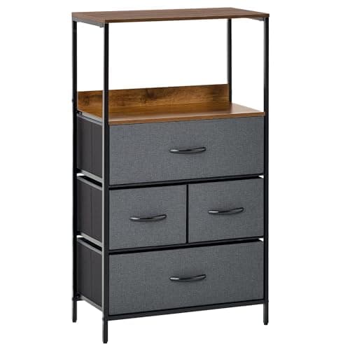 Image of HOMCOM 4 Drawer Storage Chest Unit Home Cabinet w/Shelves Home Living Room Bedroom Entryway Living Furniture, Black