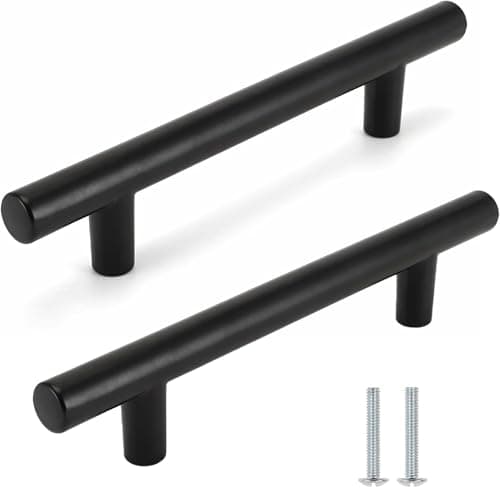 Image of BRDTKUGV 2 Pack Black T Bar Cabinet Handles - Matte Metal Stainless Steel Handles for Kitchen Cupboards, Wardrobe (96mm Hole Centre)
