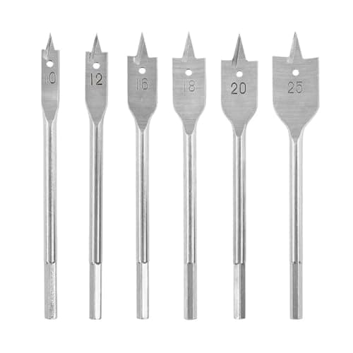 Image of 6pcs Spade Drill Bits Set,10-25mm,Carbon Steel Heavy Duty Hex Shank Paddle Bit Spade Drill Bit Set,Woodworking Drilling Flat Bits Blades Kit for Plywood Plastics Chipboard Cuts