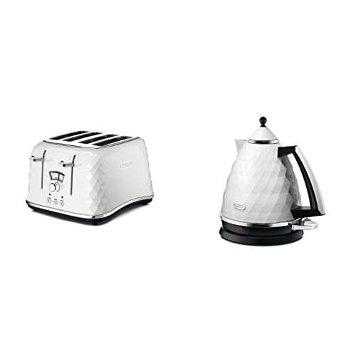 Image of De'Longhi CTJ4003.W Brillante Faceted 4 Slice Toaster - White & De'Longhi Brillante Faceted Jug Kettle, 3 KW - White