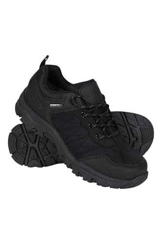 Image of Mountain Warehouse Stampede Kids Walking Shoes - Lightweight & Waterproof Sneakers with Suede & Mesh Upper for Boys & Girls - for Spring Summer, Wet Weather Black Kids Shoe Size 13
