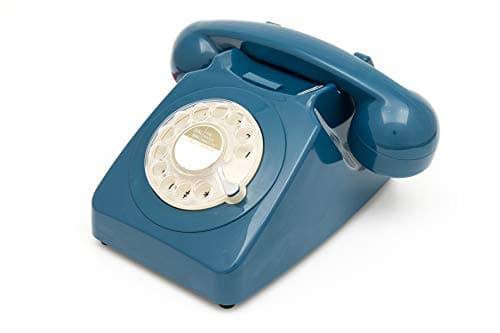 Image of GPO 746 Rotary Retro Phone - 1970s-style Landline Telephone with Curly Cord and Authentic Bell Ring - Azure Blue