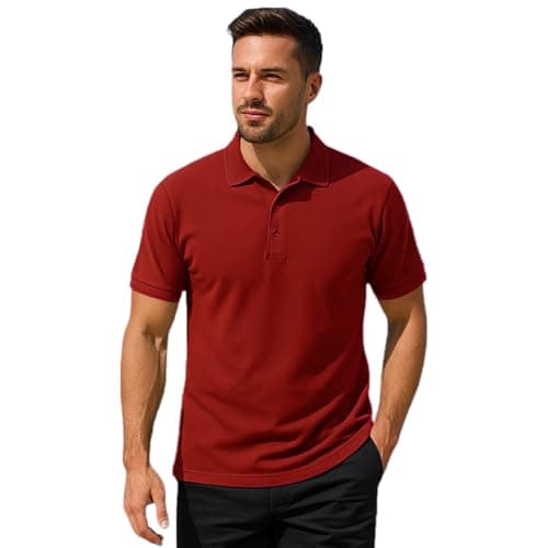 Image of Urban Road Mens Premium Comfort Fit Polo Shirt – Short Sleeve, Plain, Classic Knitted Collar, 50/50 Cotton Polyester, 220gsm, Casual & Workwear Red