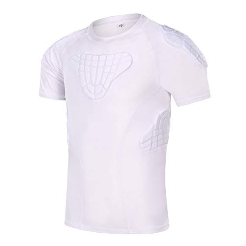 Image of DGYAO Padded Compression Shirt Top Rib Back Protector Tee Shirt Underwear for Rugby Football Cycling Tennis Youth Boys White Size-YS…