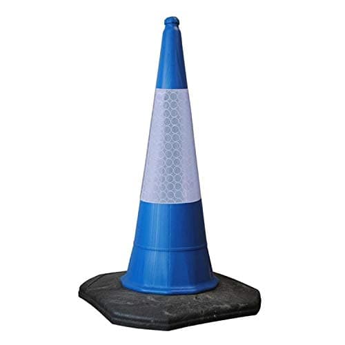 Image of 1M Traffic Safety Cone Blue Starlite Reflective Sleeve Kite Marked Recycled Base Hazard Warning Highly Visible Starlite Heavy Duty Safety Cone