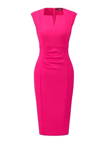 Image of Allegra K Women's Sheath Dress Pencil Work Sleeveless Professional Office Dresses Hot Pink M