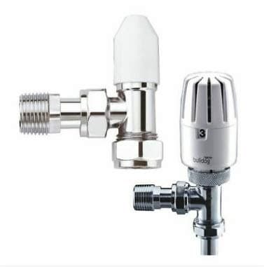 Image of Pegler Bulldog 15mm Angled TRV Thermostatic Radiator Valve & Lockshield Pack x 1