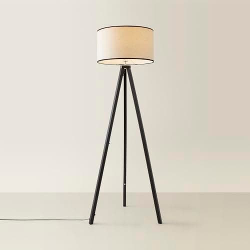 Image of ValueLights | Black Wood Tripod Floor Lamp with Black Trim Drum Shade Living Room Lounge Light | Floor Lamps, Home Décor & Improvement Essential | Included LED Bulb