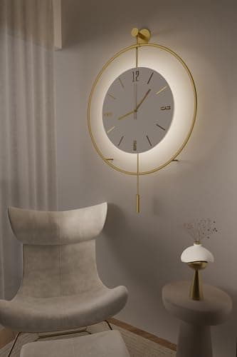 Image of FUNTLY Timelles Wall Clocks for Living Room, 50cm Large Modern Silent Wall Clock, Gold Clock with No Ticking, Scandinavian Design with Sweep Movement, for Home Decor (Gold)