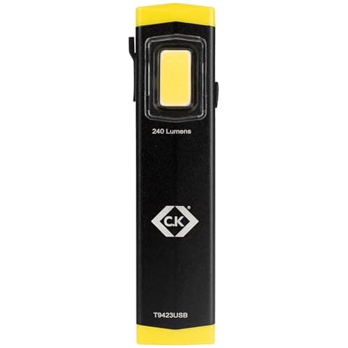 Image of C.K Tools Mini Inspection Light, Rechargeable 240 Lumen COB LED Magnetic Clip On Lamp for Mechanics and Electricians, Compact Hands Free USB-C Work Torch and Pocket Inspection Light CK T9423USB