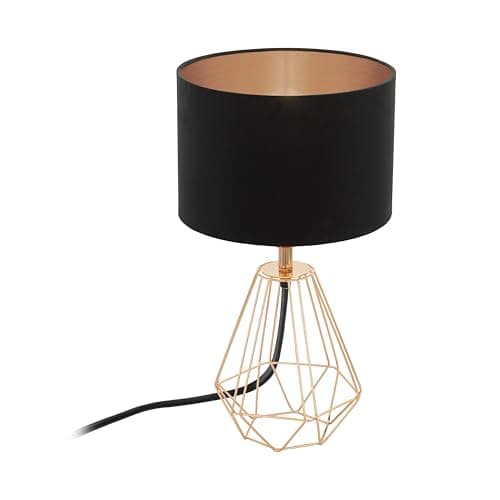 Image of Eglo Carlton 2 Table lamp, 1-Flame Vintage Table Light, Bedside lamp Made of Steel and Fabric, Copper, Black, E14 Socket, incl. Switch