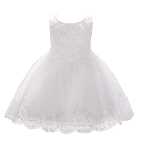 Image of Lito Angels Baby Girls Wedding Bridesmaid Flower Girl Formal Dress Christmas Party Outfit Ball Gown Age 6-12 Months, White (Tag Number 80)